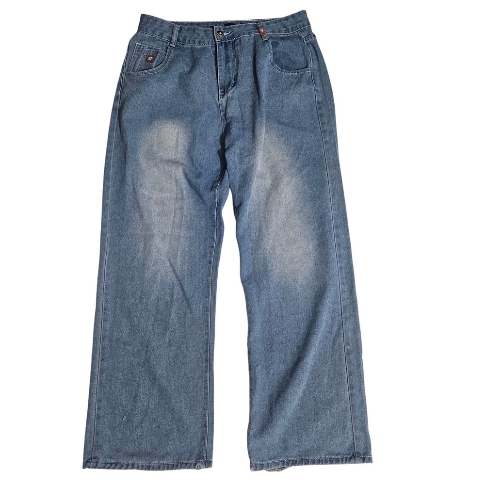 Vintage 90s JNCO Jeans Baggy Wide Leg Crown Graffiti Light Wash 31 Y2K Skater